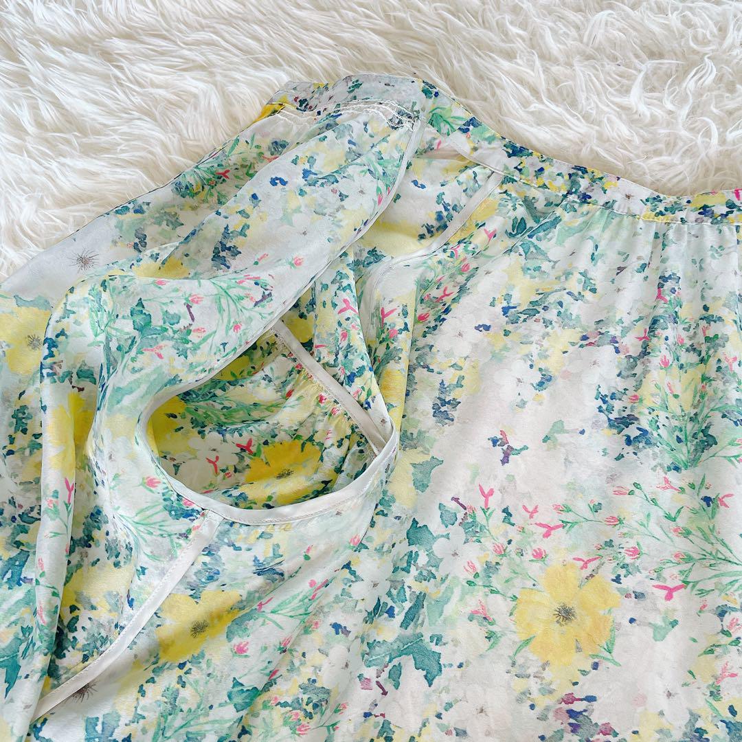美品✨【レリアン】フラワー柄チュニックブラウス イエロー シフォン 13+ XL