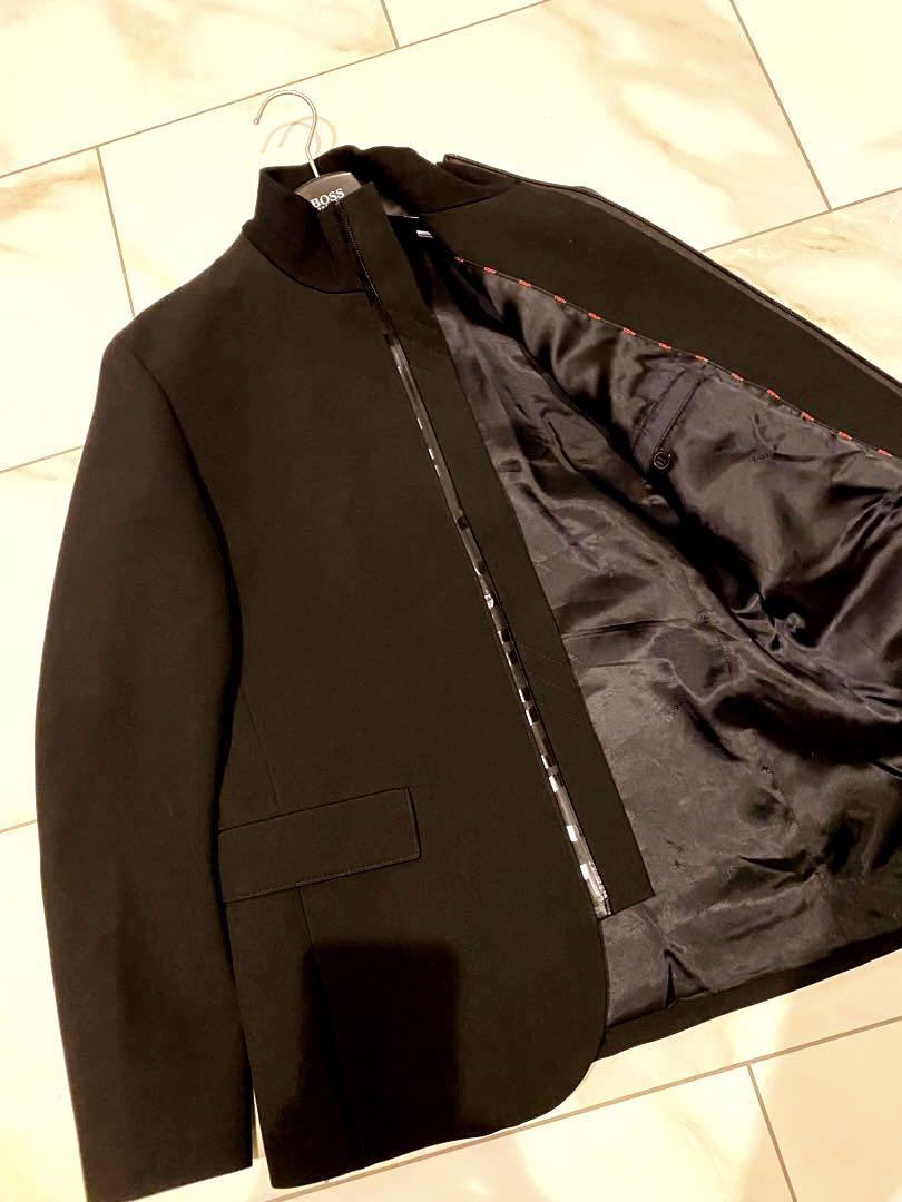 美品 HUGO BOSS ノーカラージャケット フルジップ ブラック　46