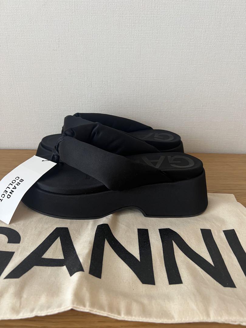 GANNI サテン プラットフォームサンダル ルーシュ入り