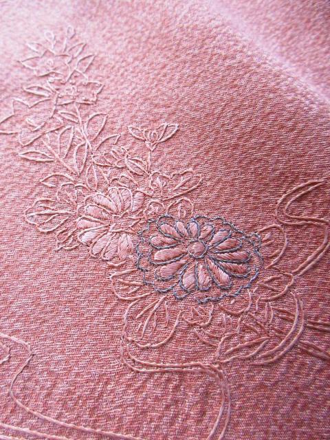 美品！単衣＊スワトウ＆蘇州＆相良刺繡＊オールドローズ色＊訪問着＊１６１ｃｍ裄６９