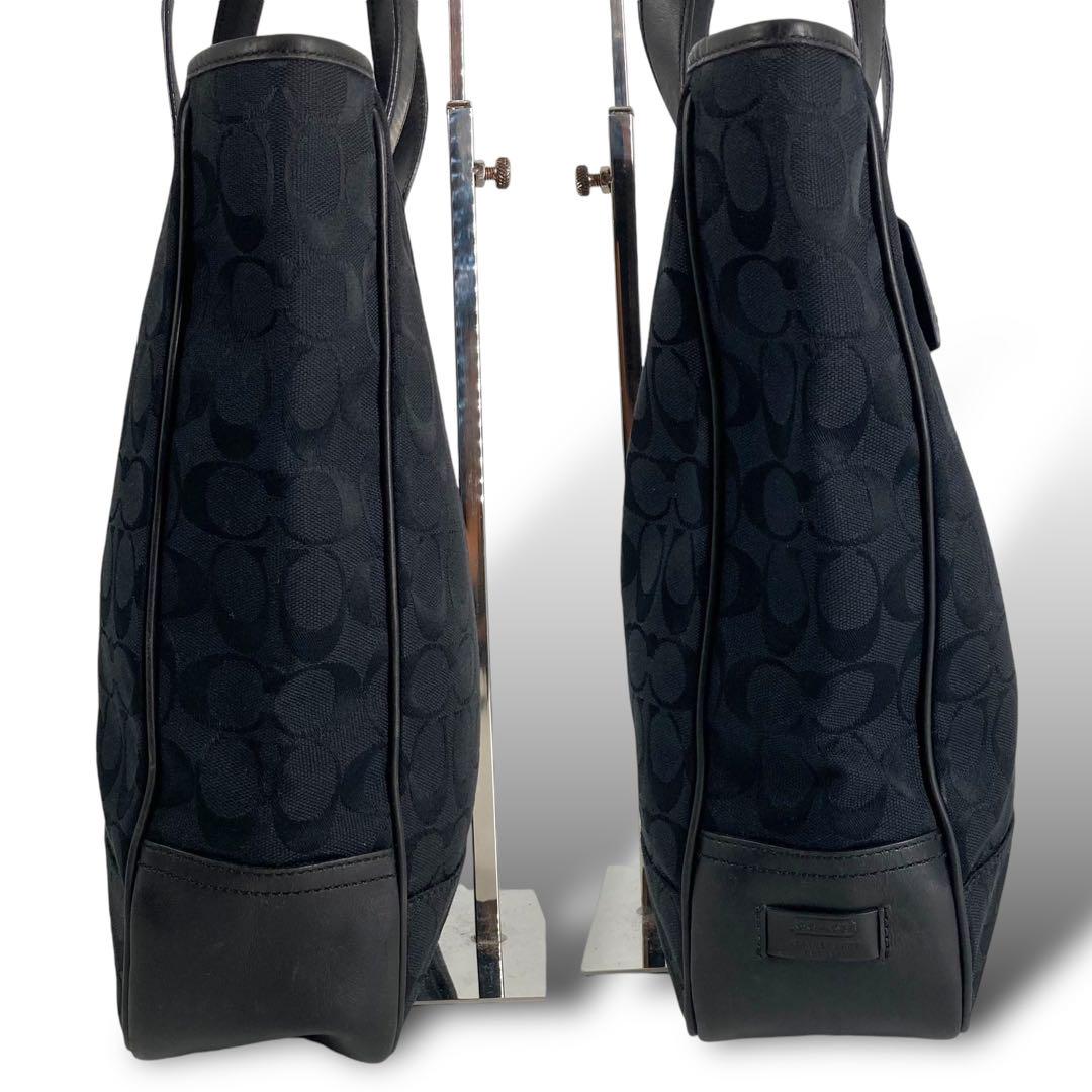 コーチ COACH ハンドバッグ キャンバス レザー ブラック シグネチャー 黒