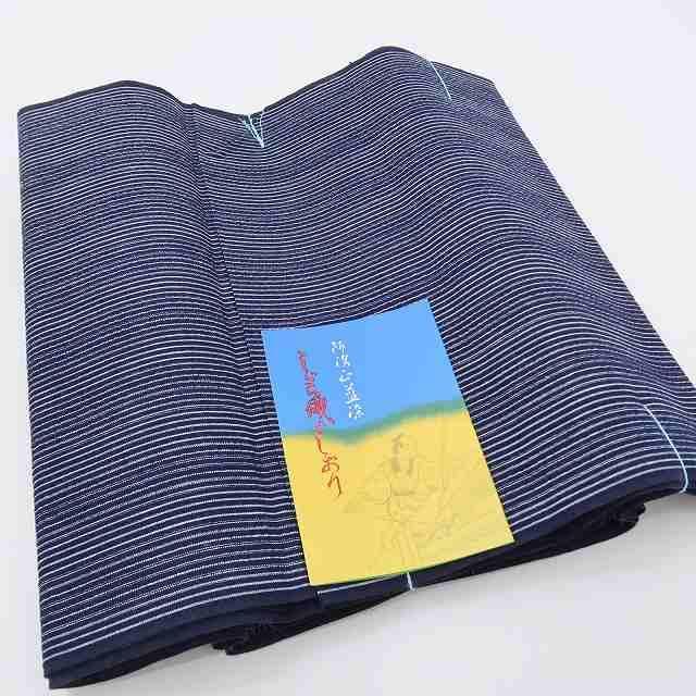 新品 未仕立て 伝統工芸品 本場阿波正藍染 阿波しじら織“縞”反物 B-57