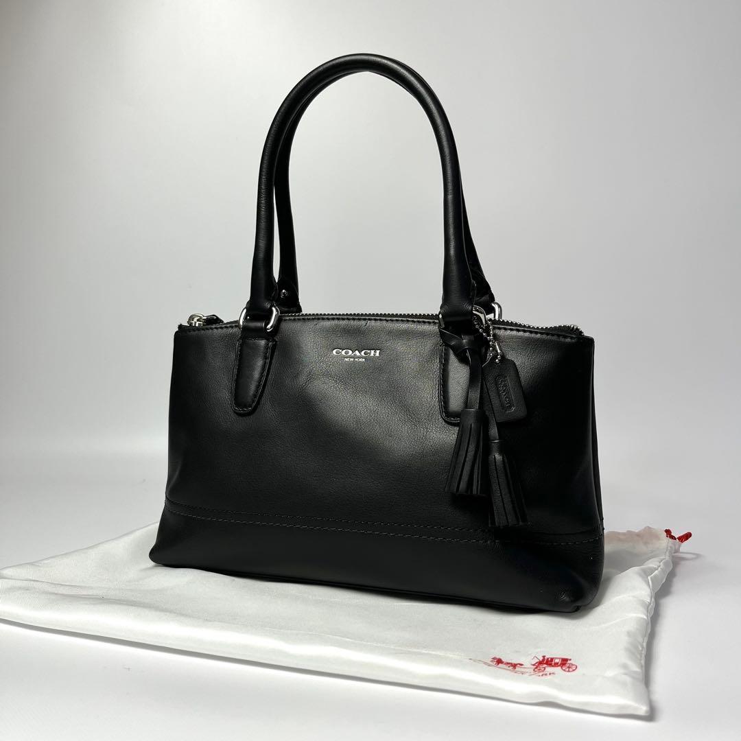 美品　COACH コーチ ハンドバッグ レザー ブラック 黒 タッセル 908