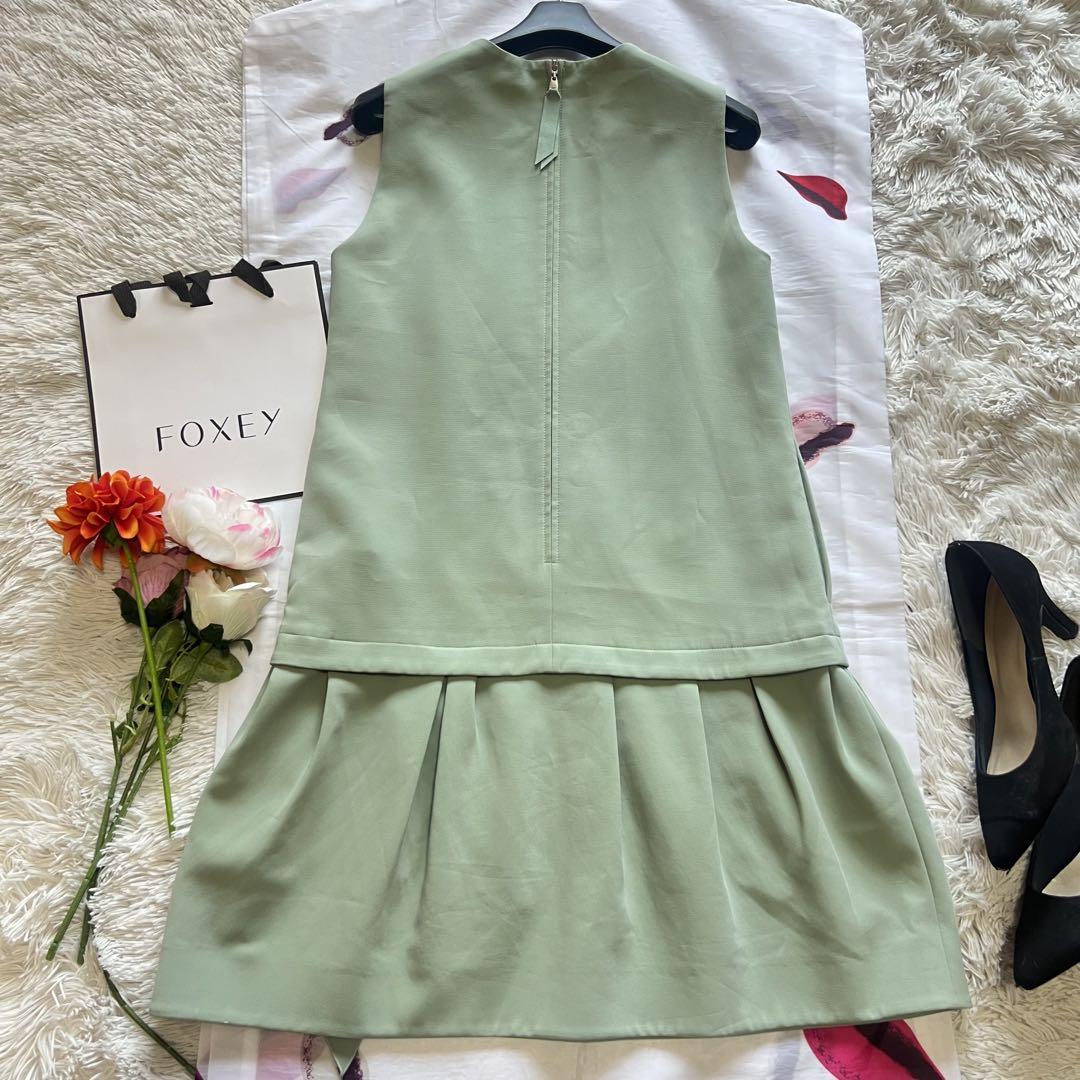 【良品】FOXEY NEW YORK 膝丈ワンピース ライトグリーン 38