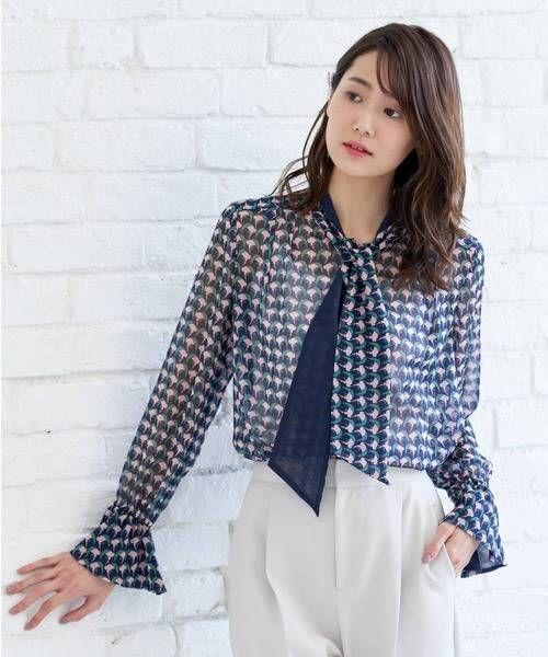 となります◔ 美品 フラミンゴプリント ボウタイ ブラウス k6rLn-m57598995479 ANAYI アナイ ┦レディース