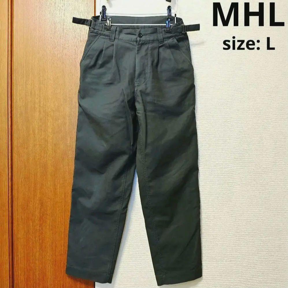 MHL. ツータックチノトラウザー グルカパンツ ワークパンツ カーキ サイズL MILITARY MADE IN USA デッドストック コットンサテン