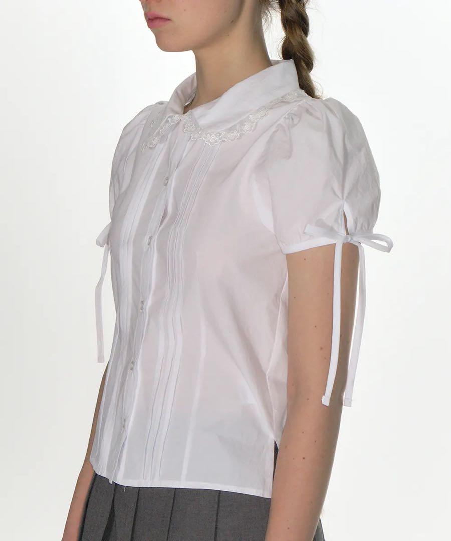 CRANK Pintuck lace collar blouse white