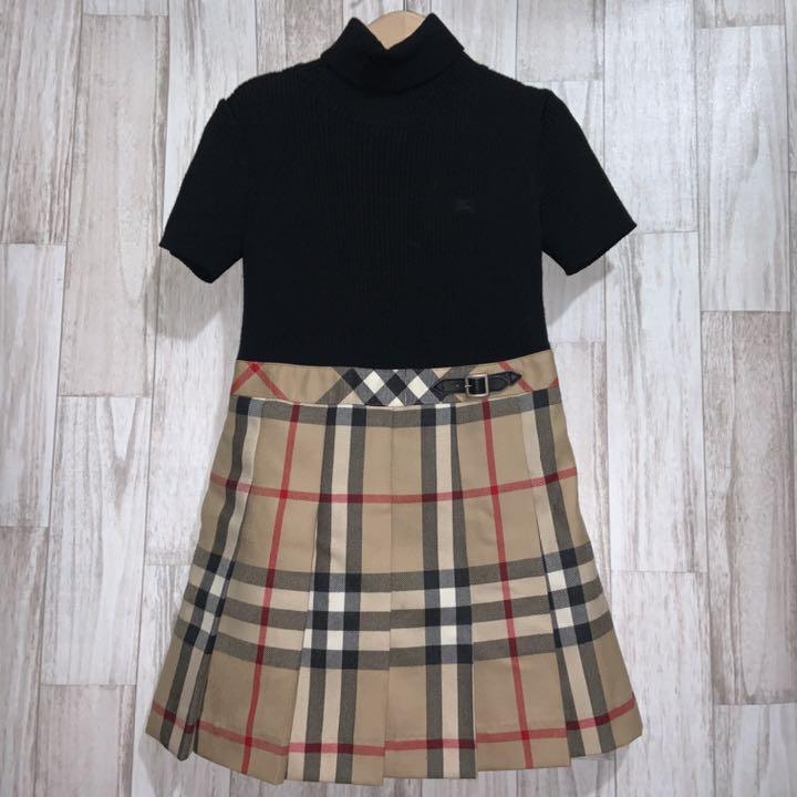 在庫 美品 バーバリーロンドン 子供服 切替ワンピース ノバチェック 120 XYPKt-m57606641715 国産最新品