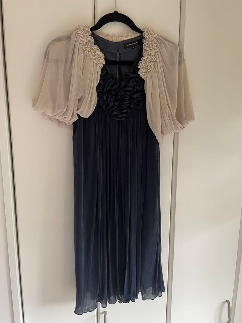 ネイビープリーツドレス フリルボレロ付き