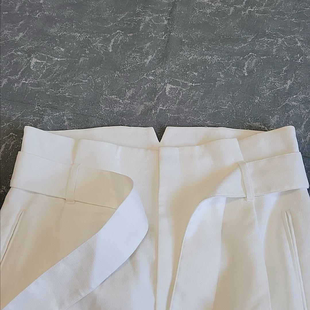 【新品未使用】BEIGE, リネンライクハーフパンツ 白 洗える キュロット M