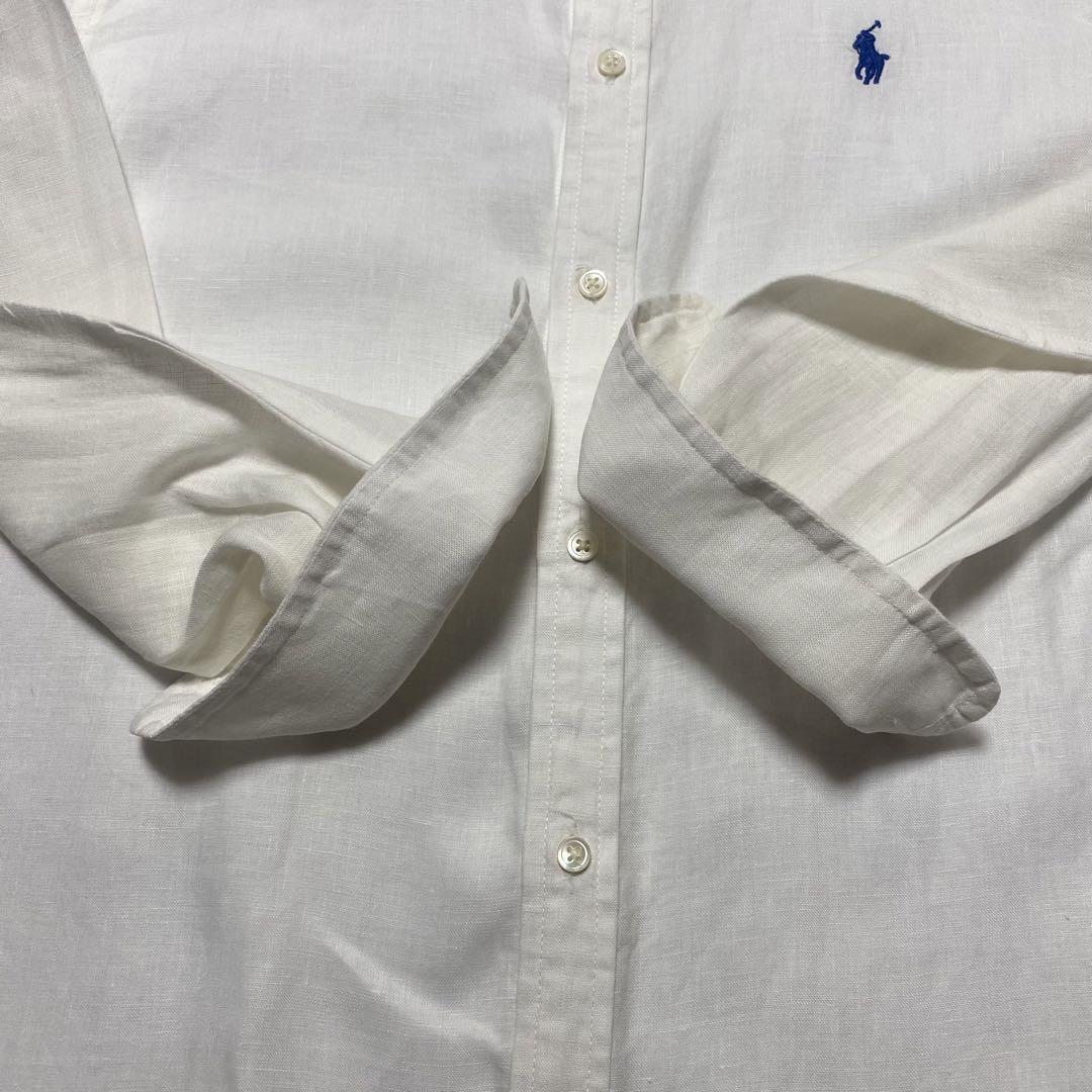 POLO RALPH LAUREN ホワイト長袖　麻100%シャツ 古着 ラルフローレン Ralph Lauren POLO by Ralph Lauren 長袖