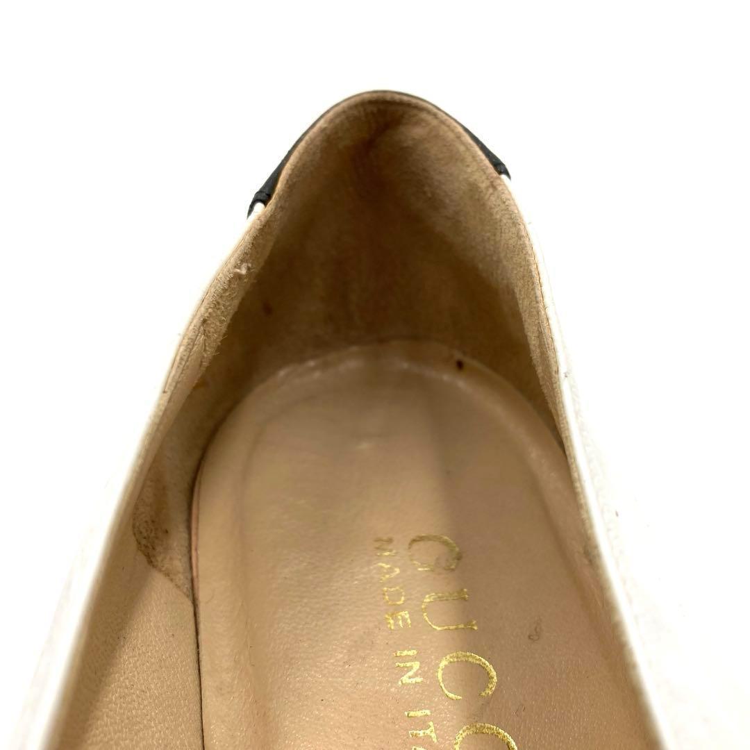 GUCCI グッチ 26.5cm レザー フラット パンプス 白黒 GG