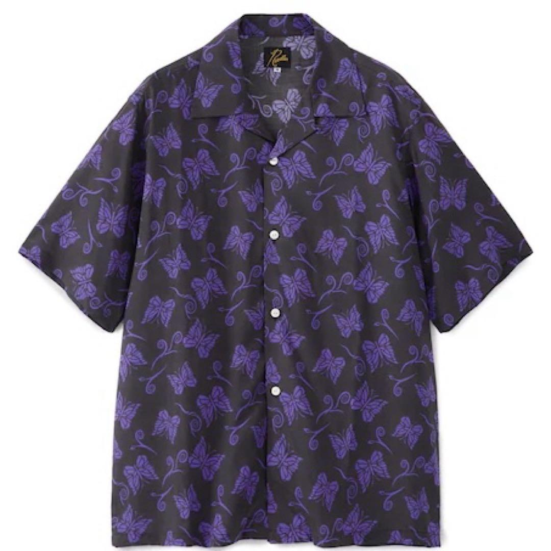 needles studious 別注 パピヨン　総柄シャツ　ブラック　パープル