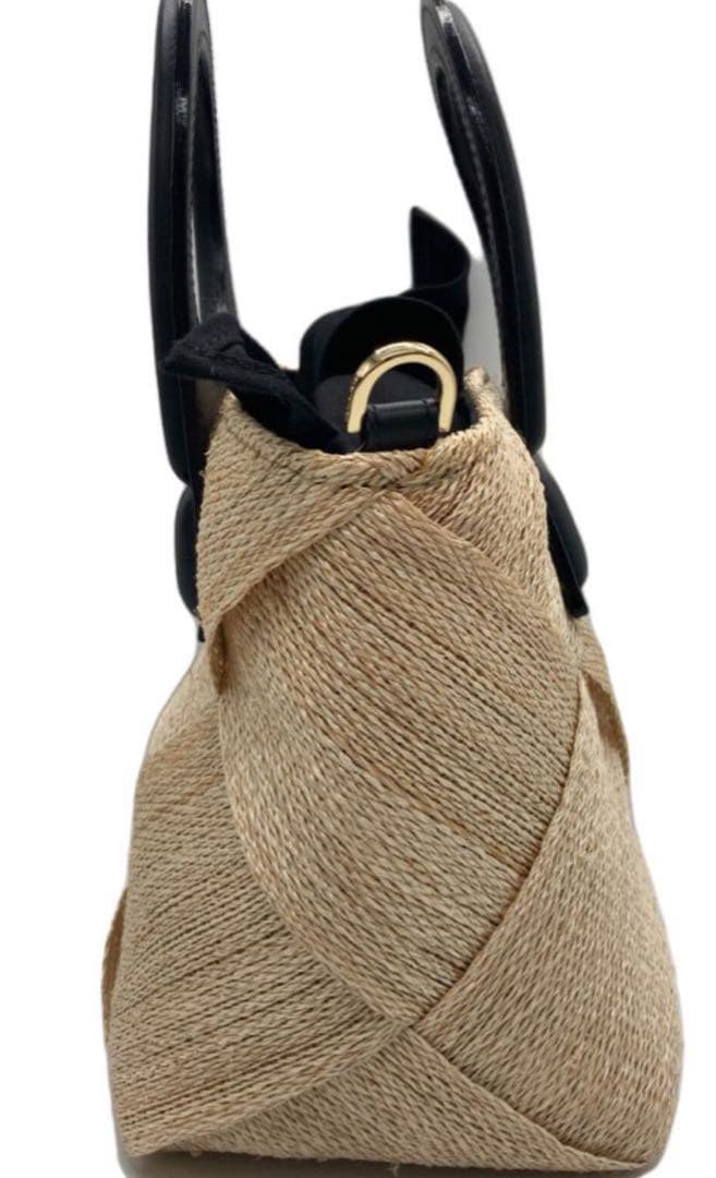 VIOLAd’ORO　アバカメッシュレザーハンドルバッグ　ブラック　カゴバック