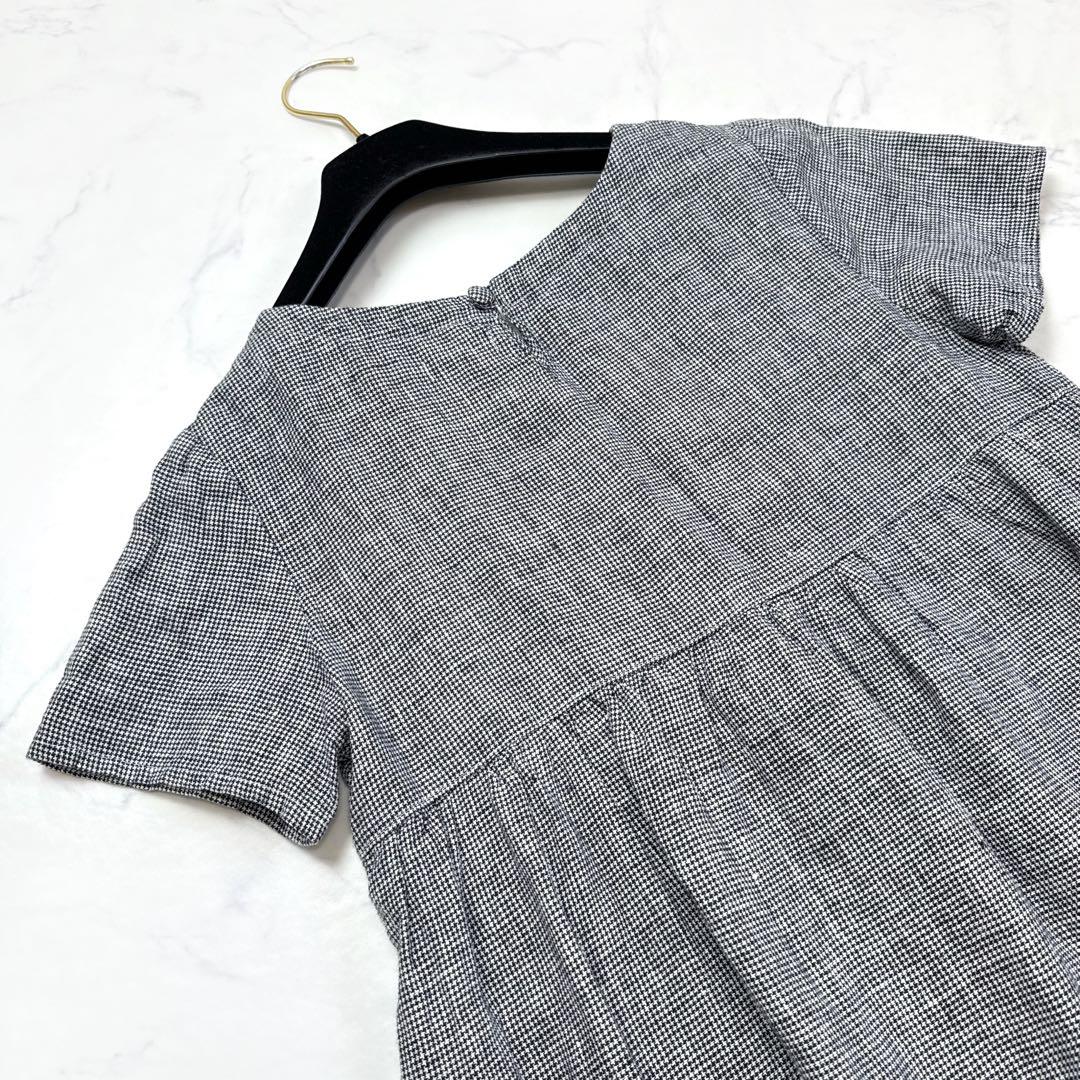 fog linen work　麻　チュニック　ワンピース　七分袖　チェック フォグリネンワーク ギンガムチェックワンピース 七分袖 麻100
