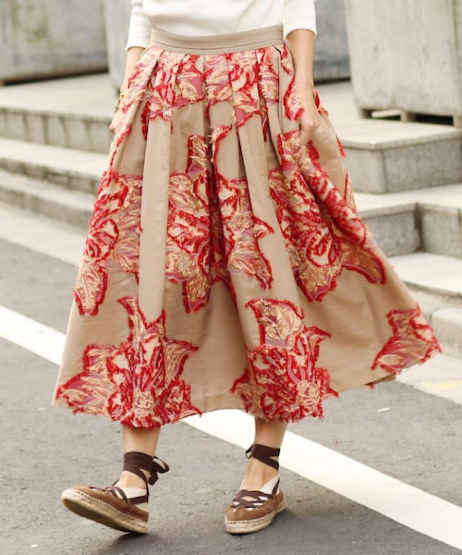 IENA LA BOUCLE フラワージャガードボリュームスカート◆ 36スカート