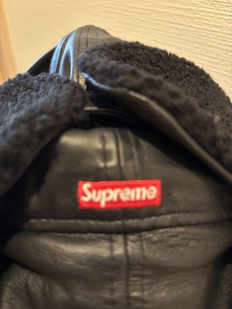 Supreme ブラック レザーキャップ 耳あて付き