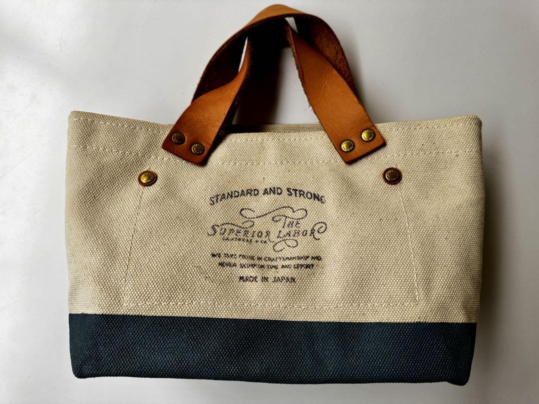 キャンバスレザーハンドバッグ アイボリー ネイビー　engineer bagハンドバッグ