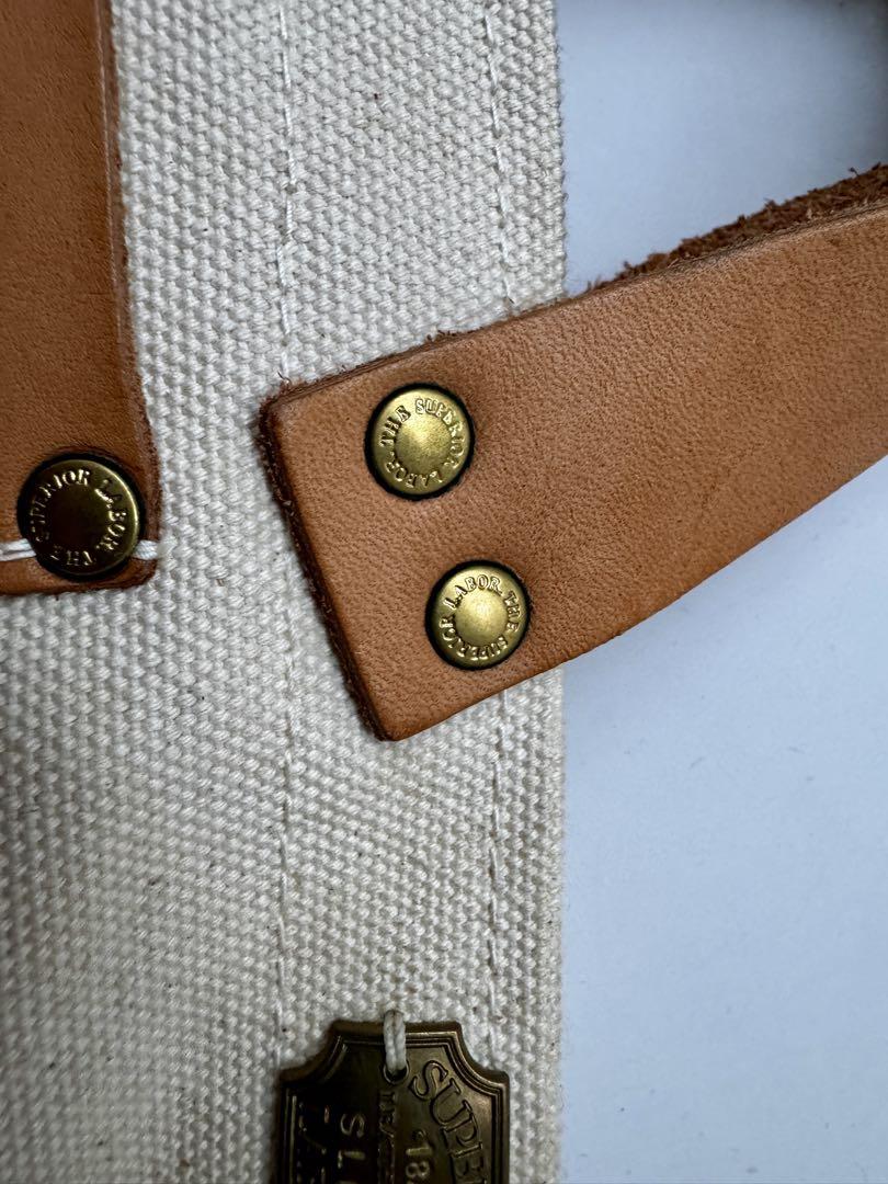 キャンバスレザーハンドバッグ アイボリー ネイビー　engineer bag