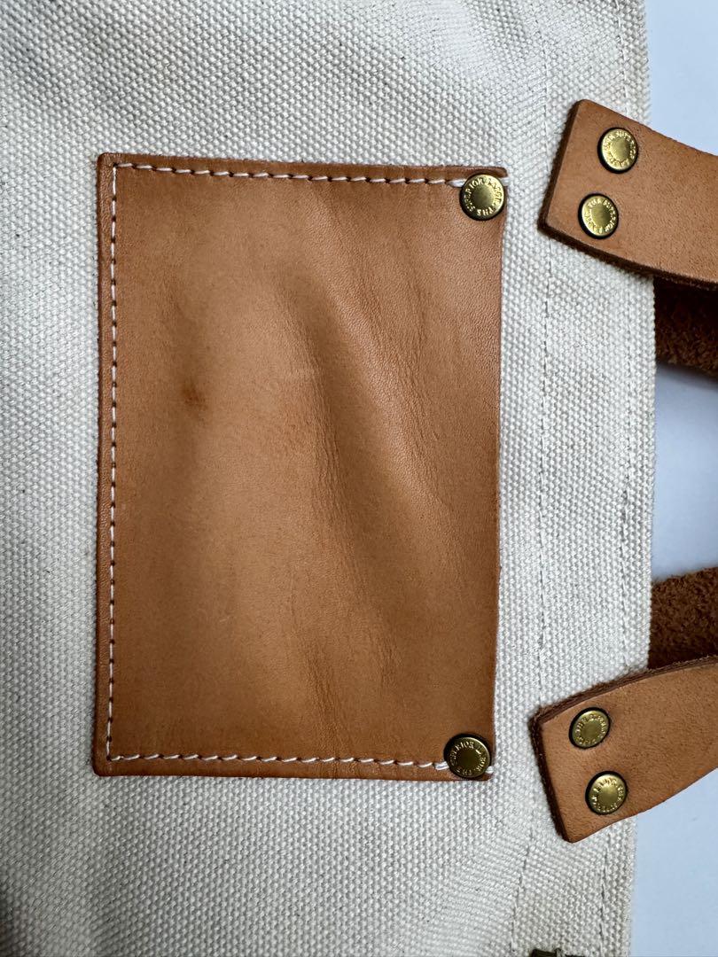 キャンバスレザーハンドバッグ アイボリー ネイビー　engineer bag