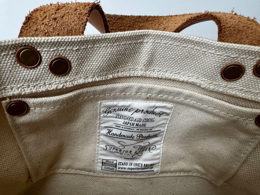 キャンバスレザーハンドバッグ アイボリー ネイビー　engineer bag