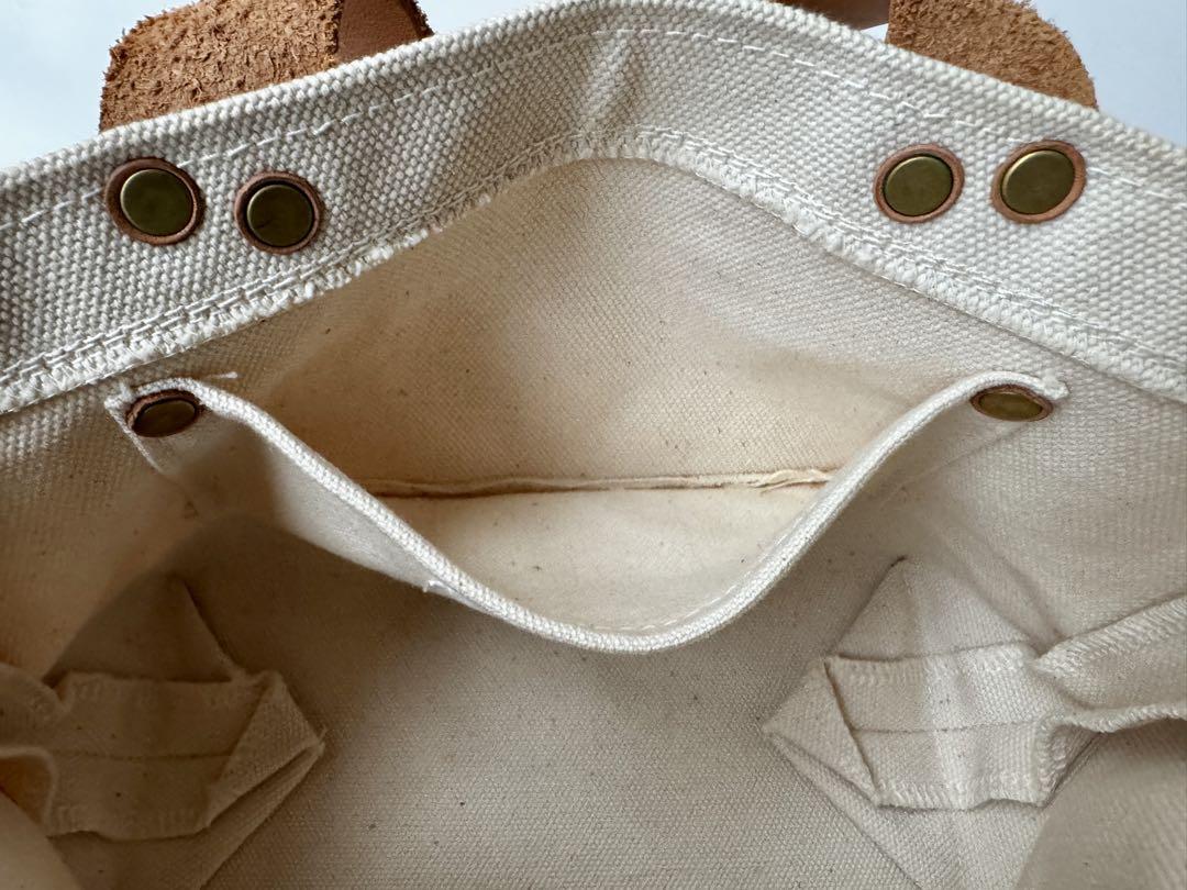 キャンバスレザーハンドバッグ アイボリー ネイビー　engineer bag