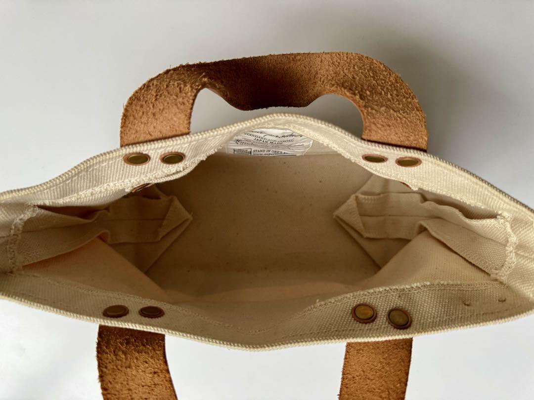 キャンバスレザーハンドバッグ アイボリー ネイビー　engineer bag