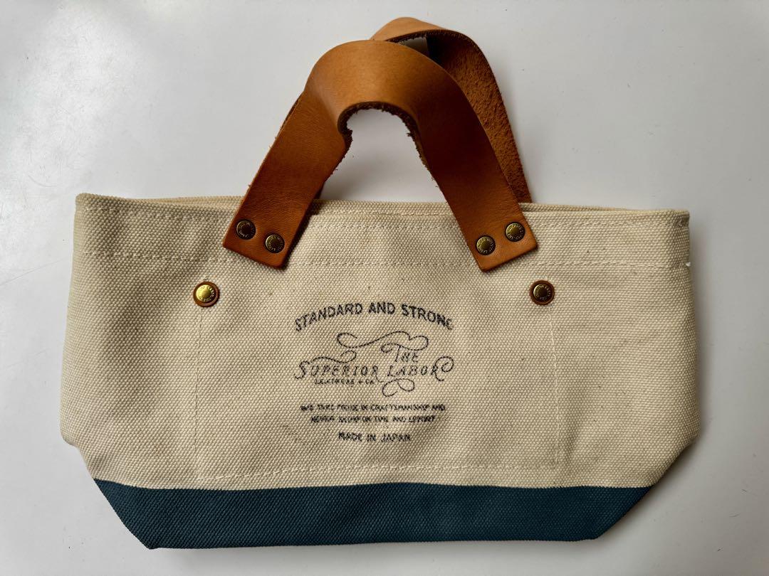 キャンバスレザーハンドバッグ アイボリー ネイビー　engineer bag