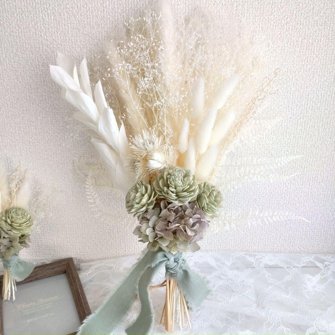 ドライフラワーブーケブートニア付一点販売ウェディング結婚式~ソラローズ~グリーン