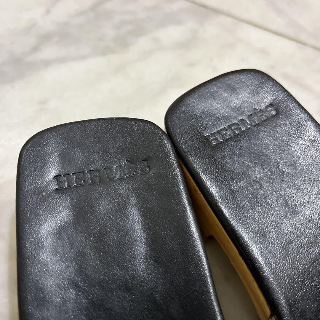 エルメス　H型ストラップ 黒 レザーサンダル 箱付き　35