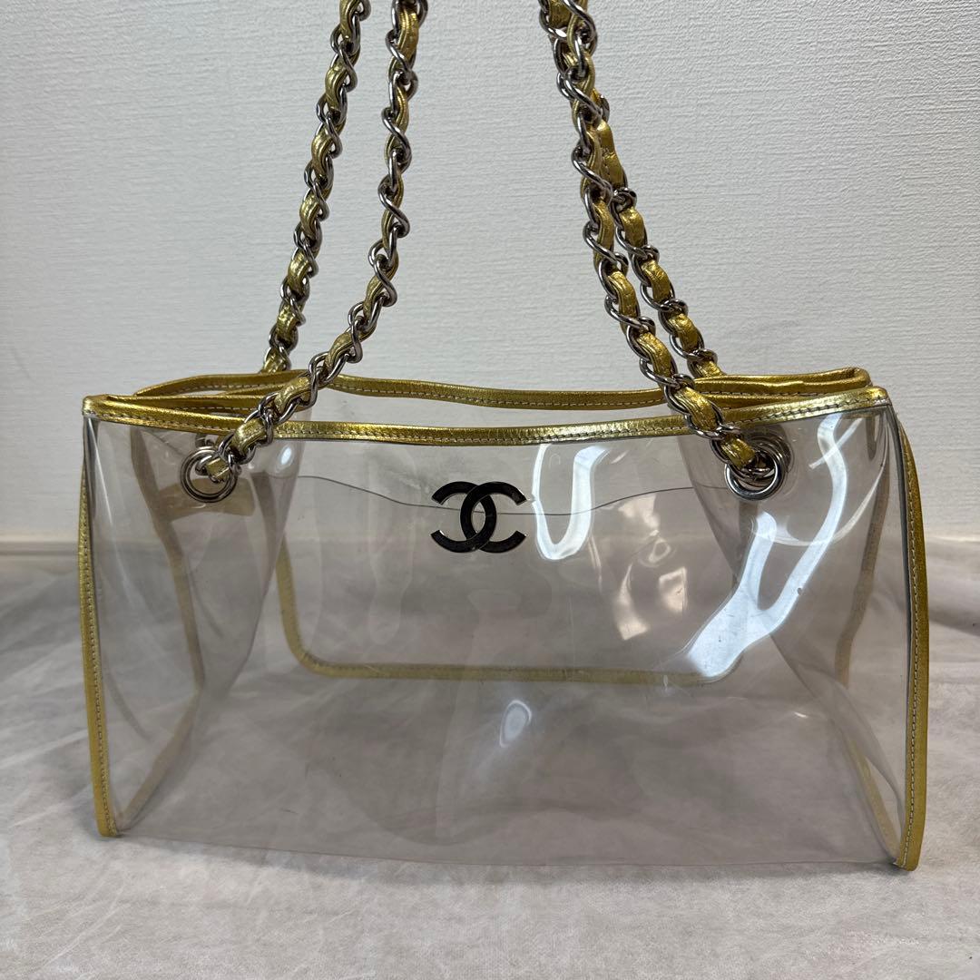 CHANEL ココマーク チェーントート トートバッグ PVC ゴールド クリア