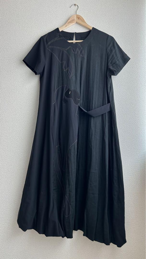 POTECHINO ポテチーノ ブラック レーヨン ロングカットソーワンピース