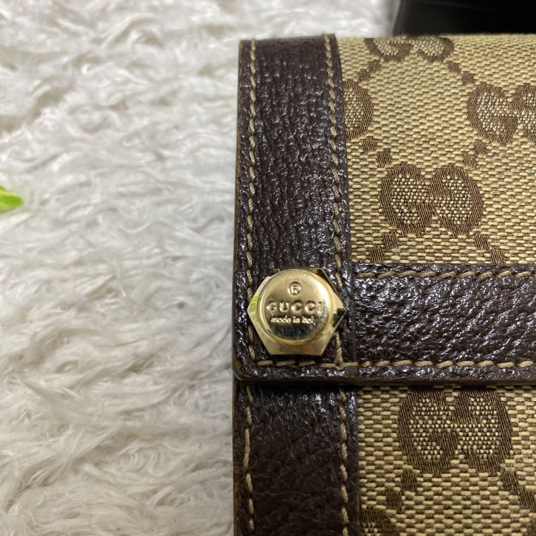 GUCCI グッチ GGキャンバス シェリー レザー G金具 三つ折り財布