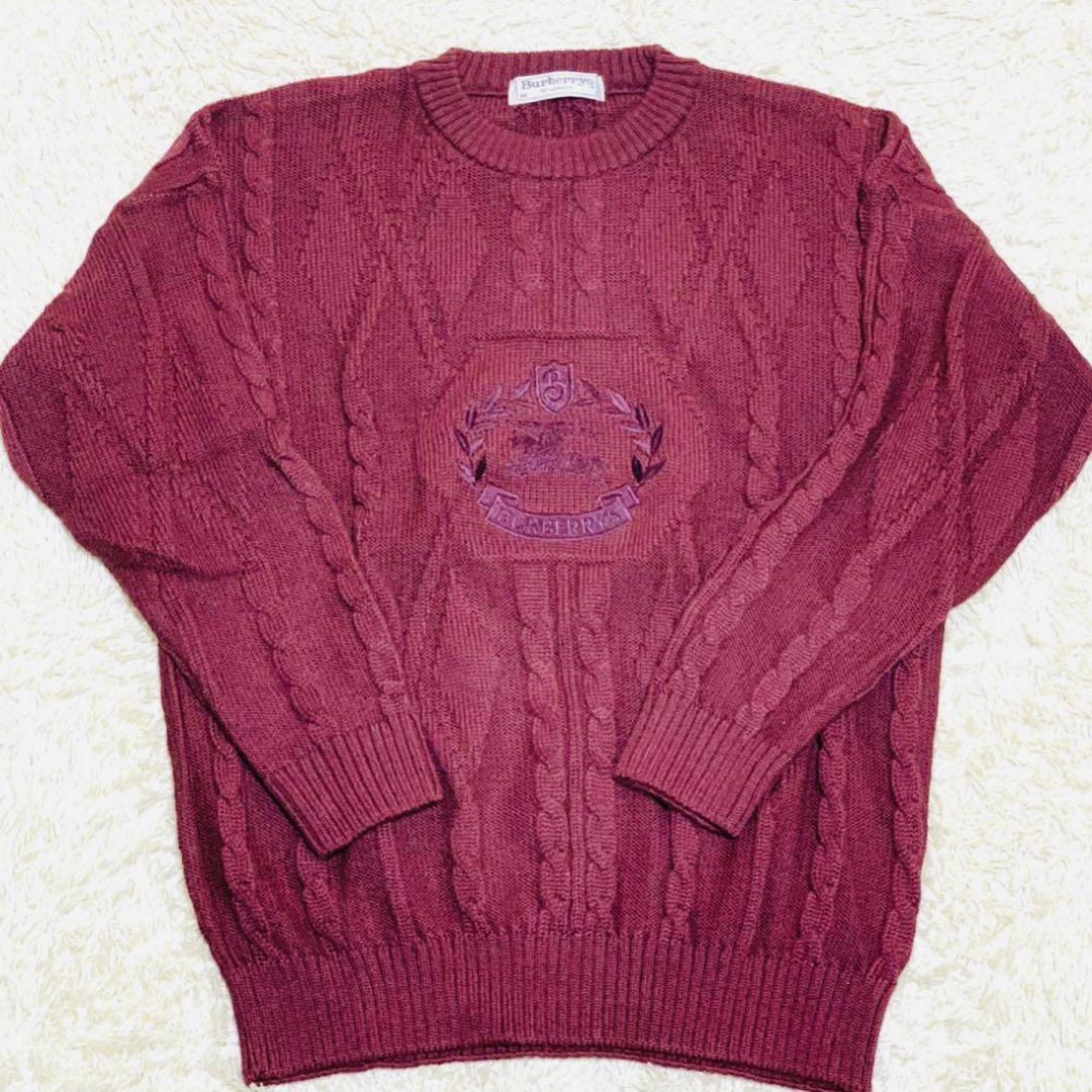 BURBERRYS  ホースマーク刺繍  編み込み ニット   90s  英国製