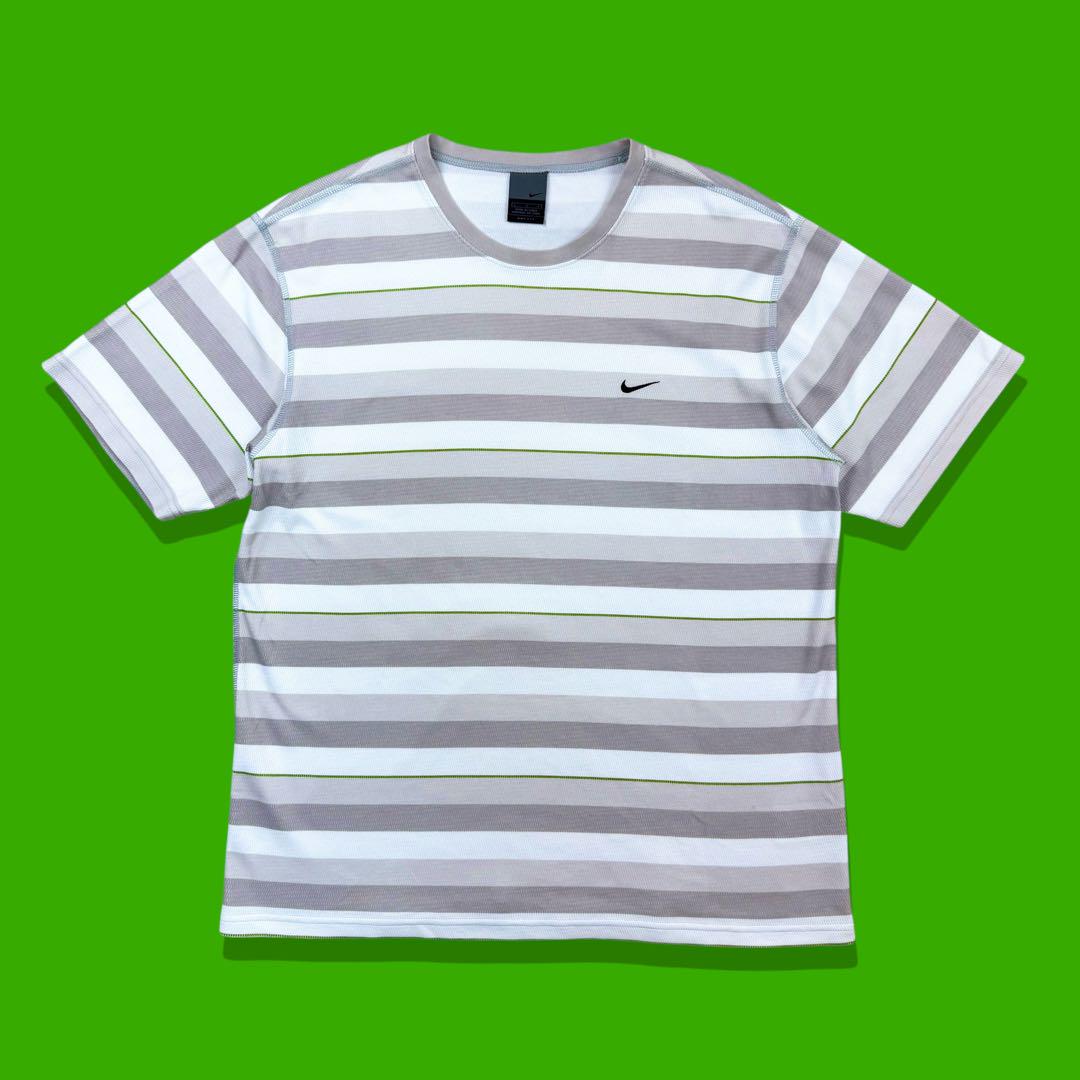 00s Y2K NIKE ナイキ ボーダーメッシュTシャツ グレー 半袖