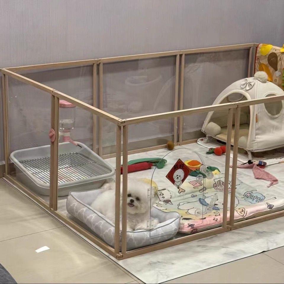 木製犬用サークル 透明パネル付き