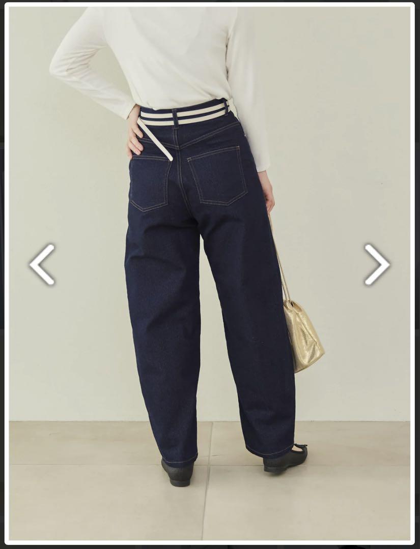 COHINA ラメコクーンデニムパンツ　ダークインディゴ　short-S