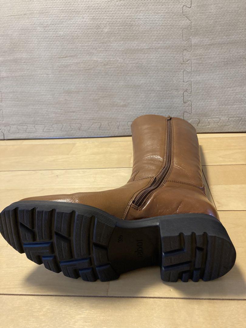 美品【現行】Gabor ガボール ロングブーツ キャメル ジップ 光沢23.5