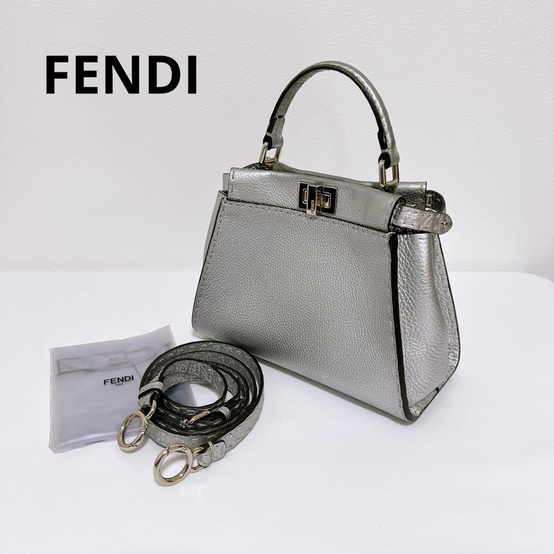 FENDI レザーセレミア ミニピーカブー ショルダーハンドバッグ