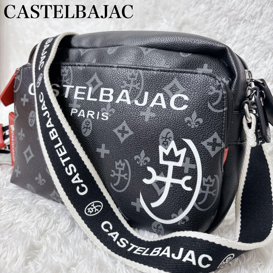 美品 カステルバジャック ショルダーバッグ 黒 本革 総柄 2WAY 美品 カステルバジャック ショルダーバッグ 総柄 レザー