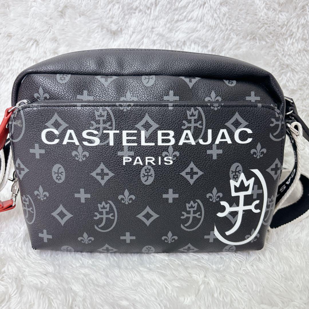 美品 カステルバジャック ショルダーバッグ 黒 本革 総柄 2WAY 美品 カステルバジャック ショルダーバッグ 総柄 レザー