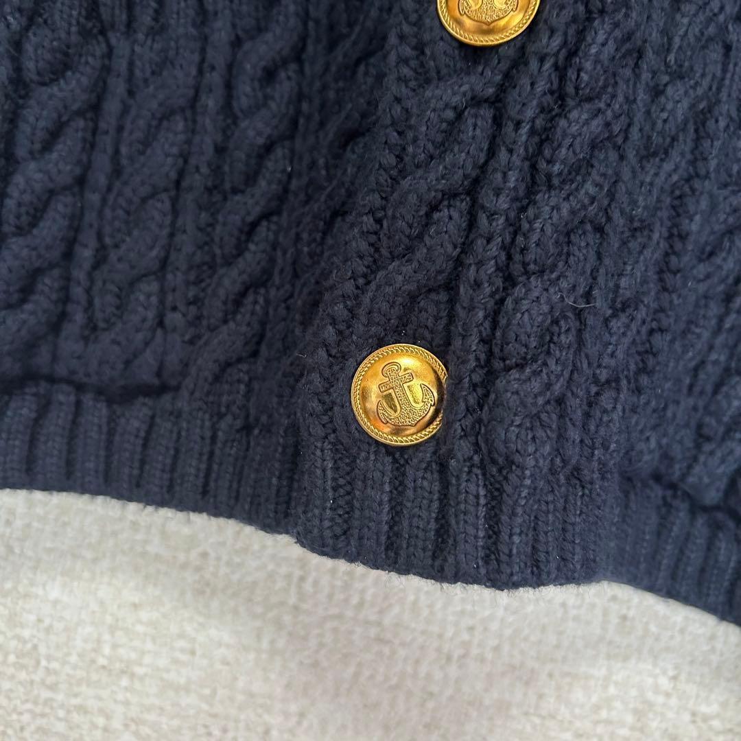 美品　マカフィー　ケーブルショートカーディガン　ネイビー　S