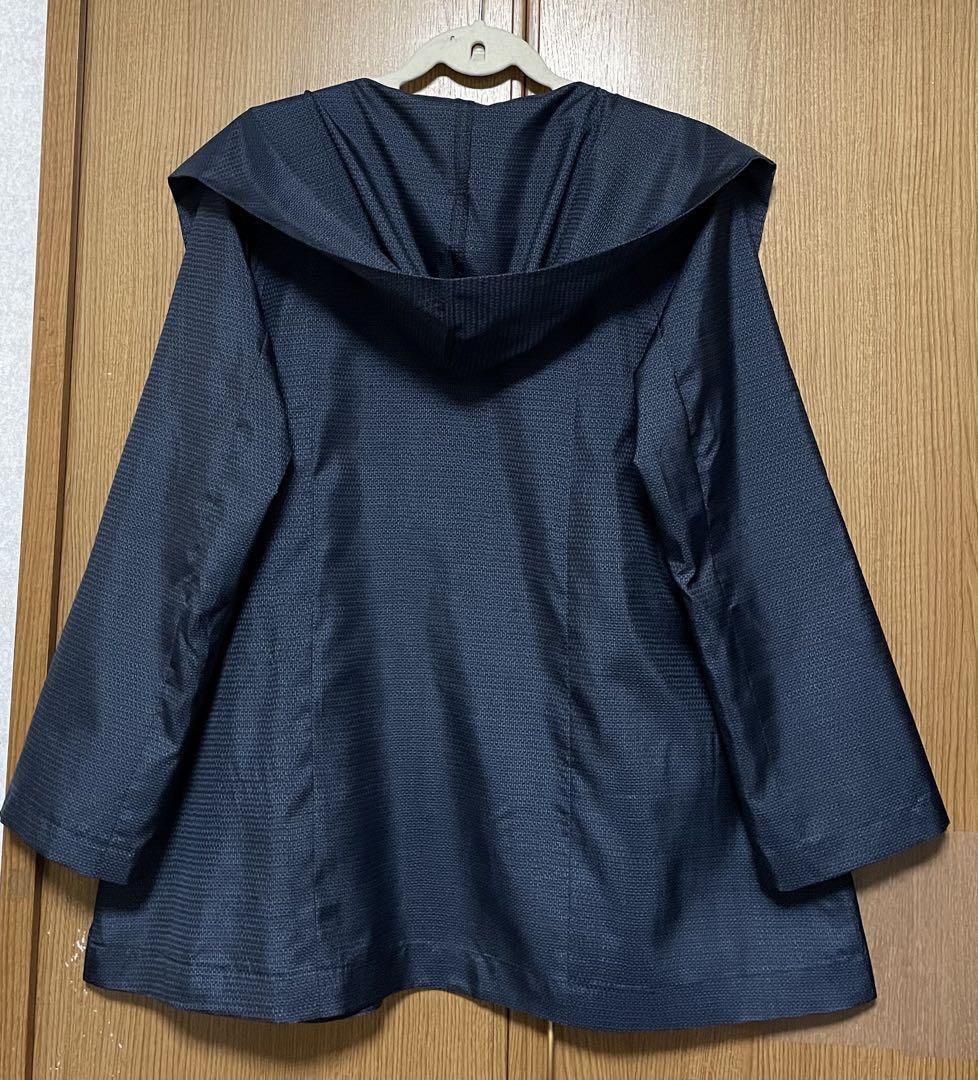 着物リメイク　有松絞りのフード付きジャケット　 L〜 L Lサイズ 日除けに 着物リメイク シンプル 藍色系 大島のフード付きジャケット L