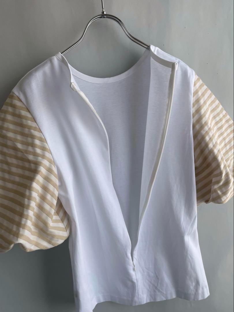 極美品✨ボーダーズアットバルコニー　袖バルーンカットソー　Tシャツ　白　36