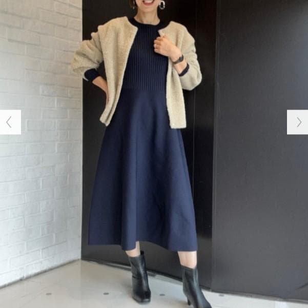 PLST プラステ ネイビー M ホールガーメント ニットフ ワンピース 長袖M PLST