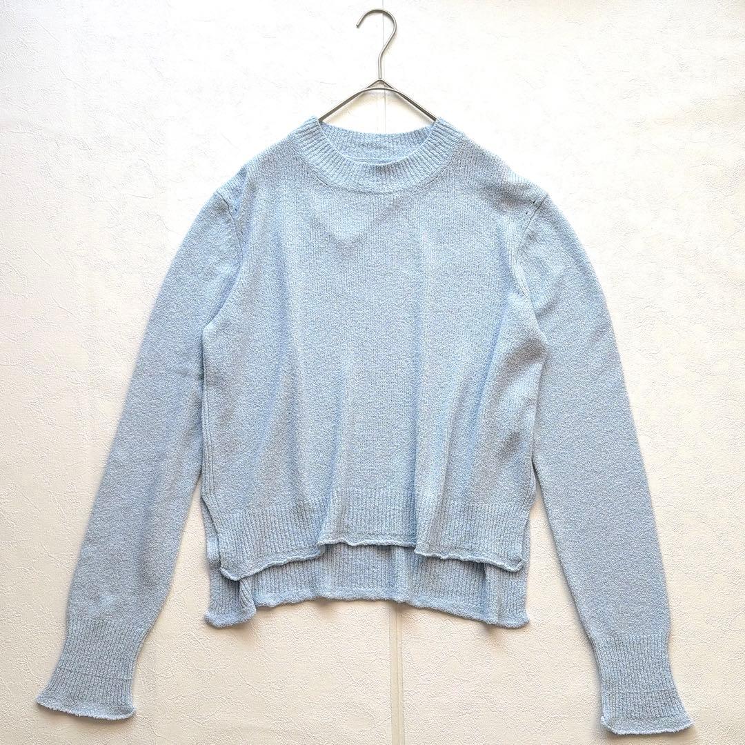 マディソンブルー シルク混 ニットプルオーバー 青　水色　クルーネック　メロー裾