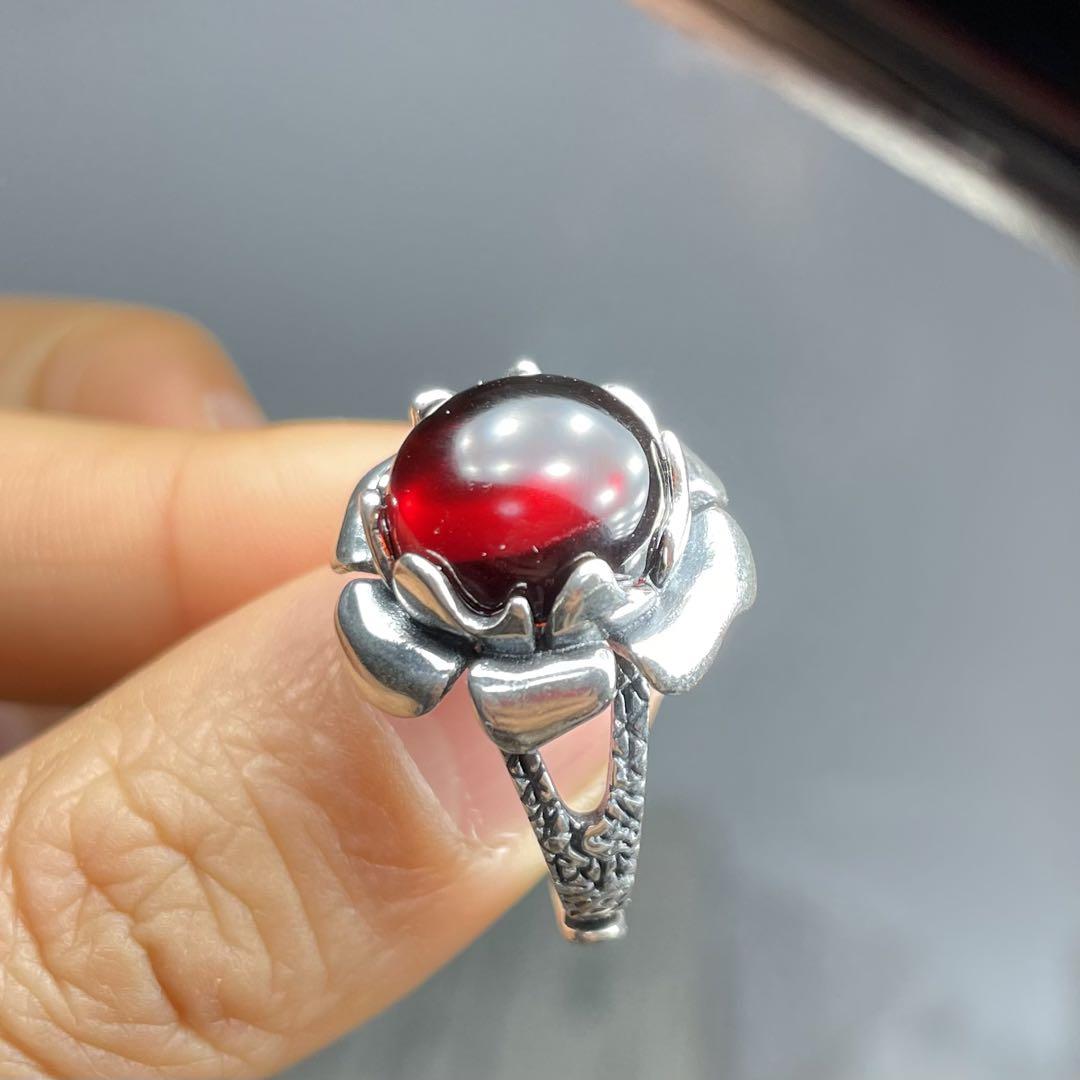 ファッション通販 天然石リング 本番の赤アンバー SV925刻印 12mm 血珀 琥珀 アクセサリー