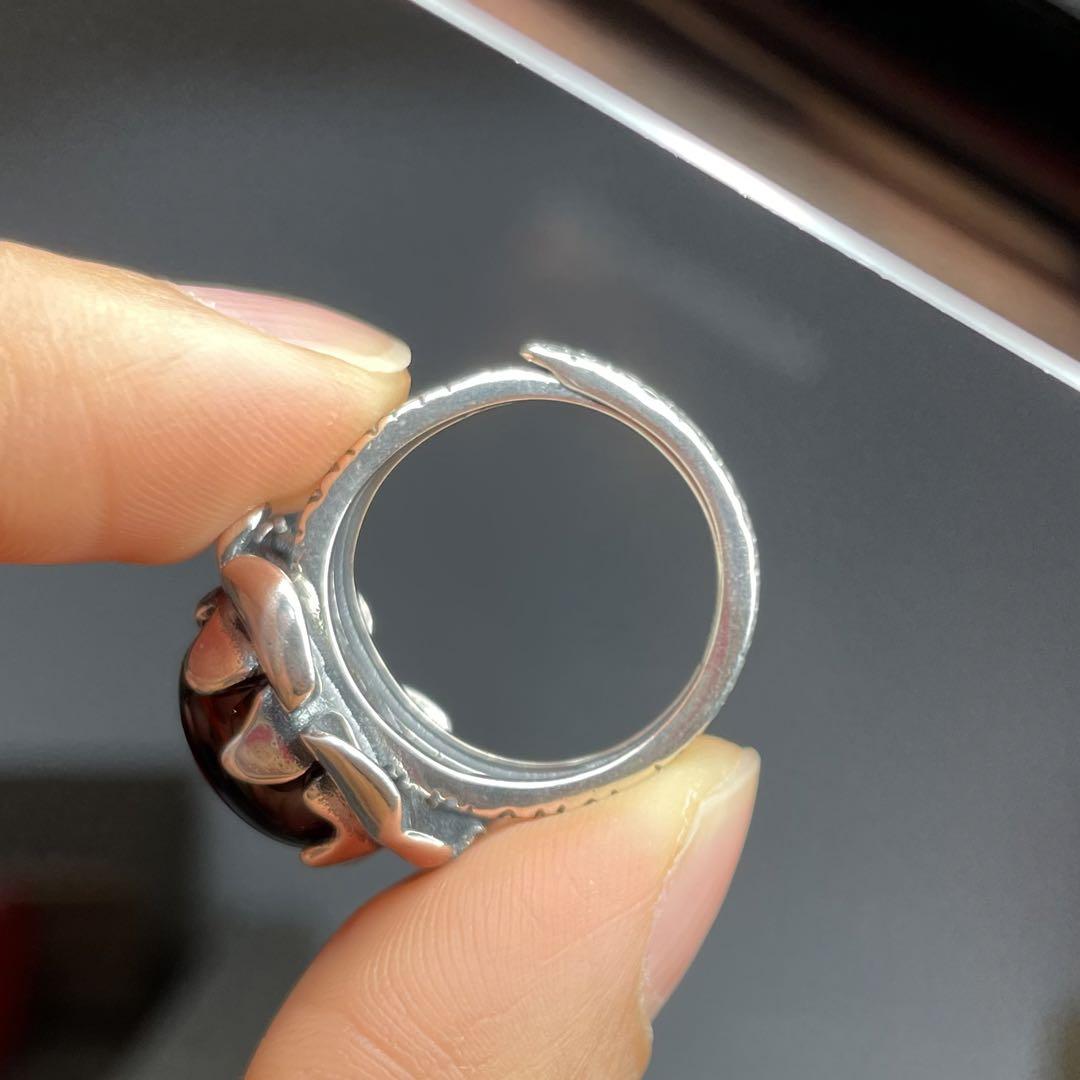 天然石リング 本番の赤アンバー 琥珀 血珀 12mm SV925刻印