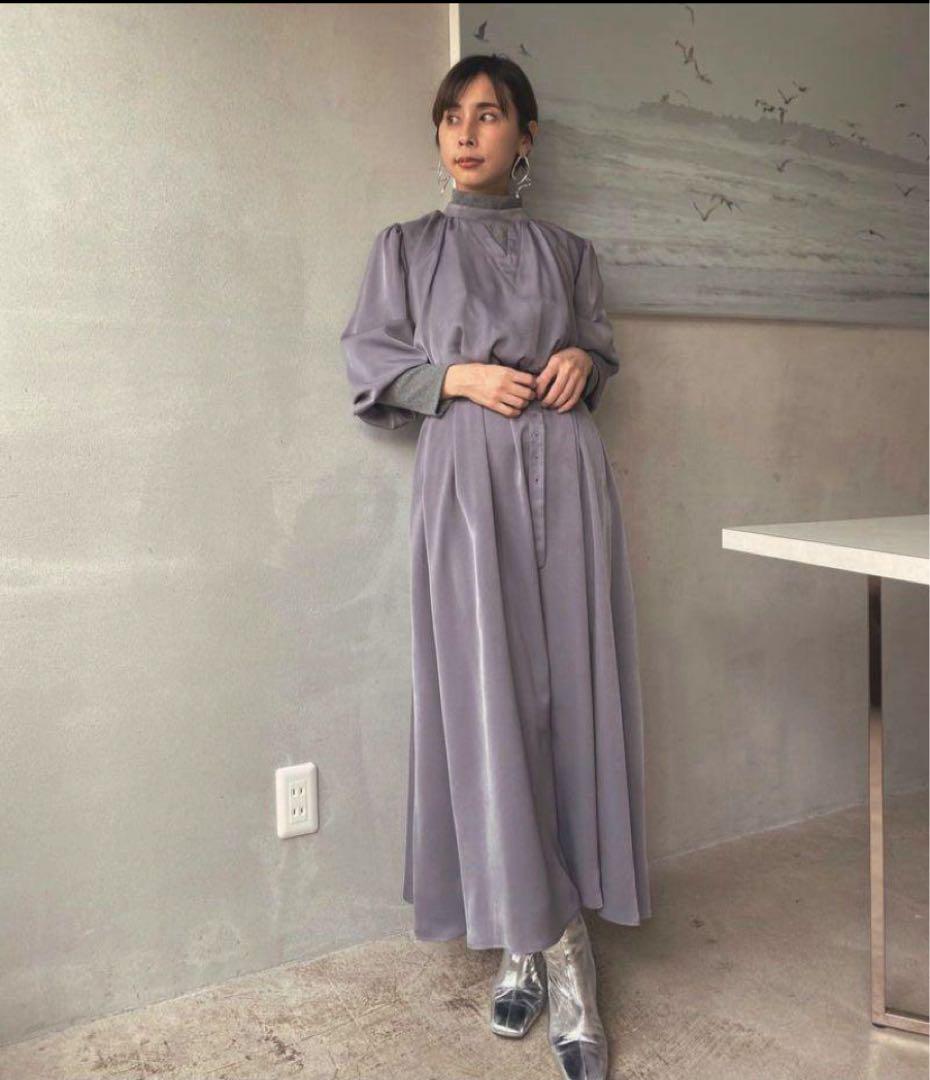 Ameri アメリBALLOON SLEEVE RIB DRESS M