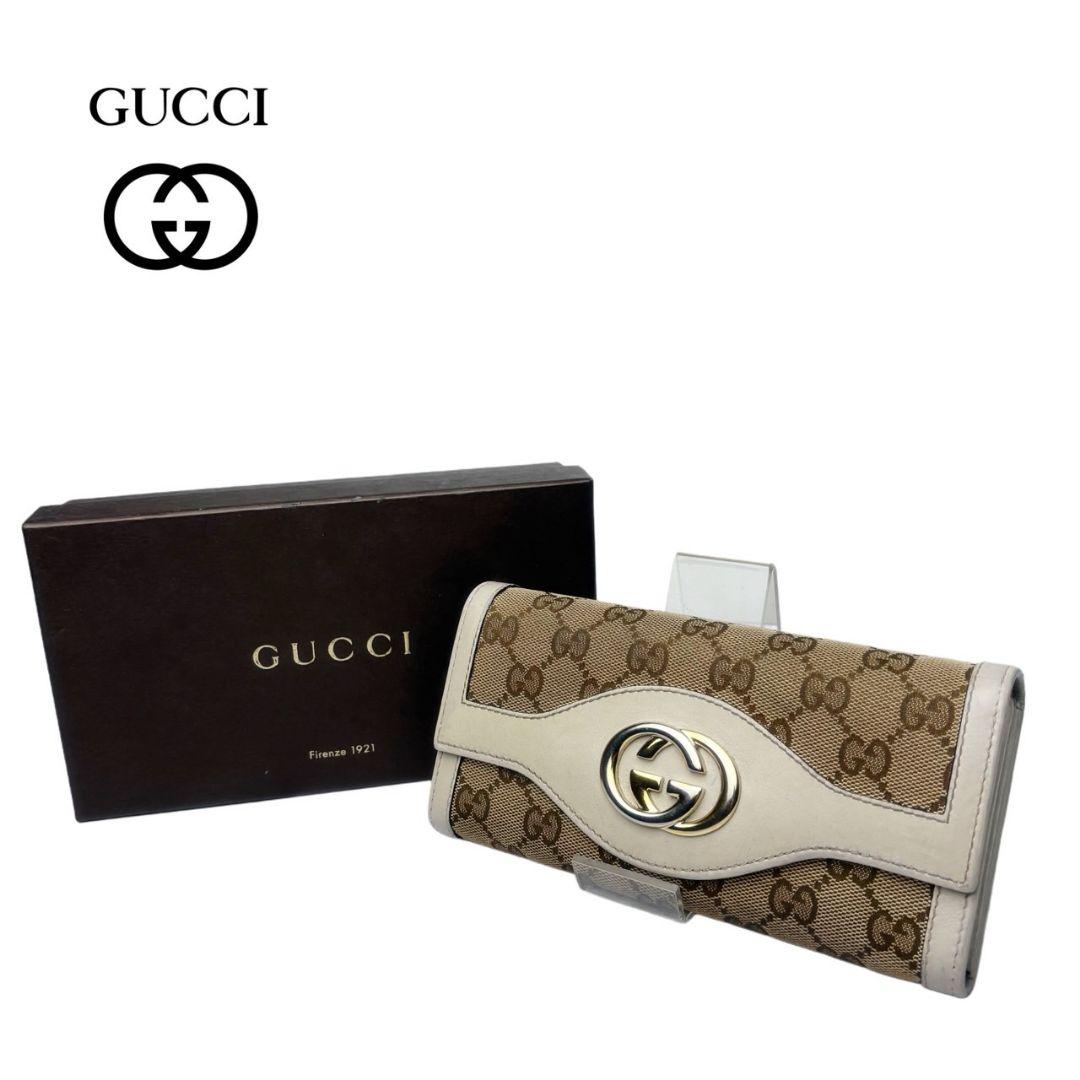 087 美品 GUCCI インターロッキング 二つ折り財布 長財布 n3